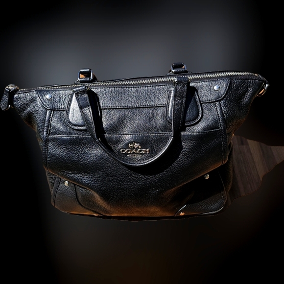 Coach Black Pebbled Leather Handbag Purse Satchel with silver hardware med / lg - Picture 1 of 16